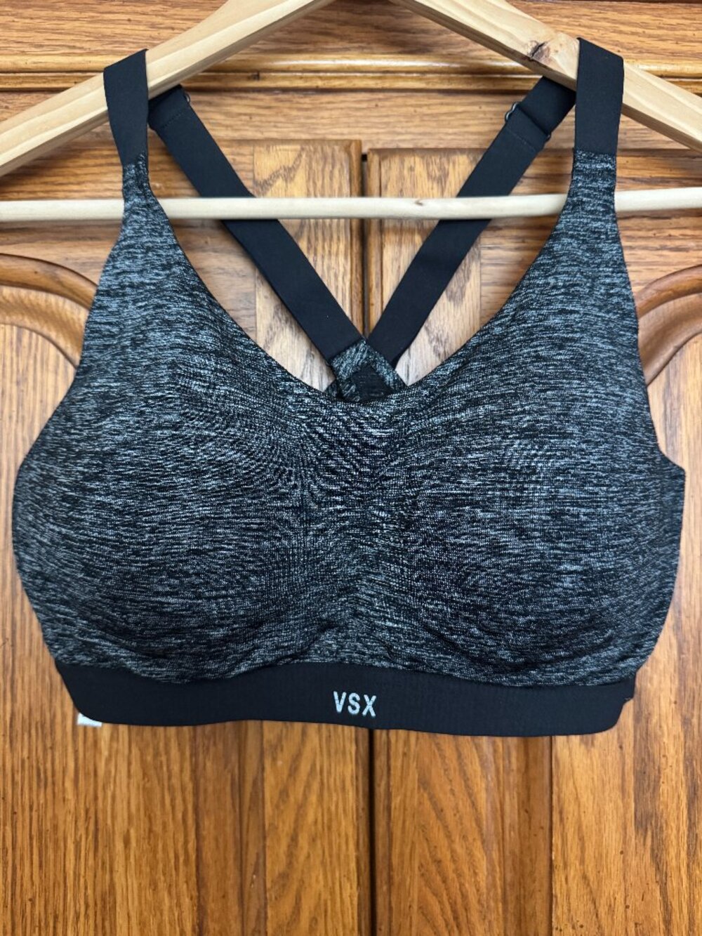 VSX Heathered Black & Gray Seamless Sports Bra with Crisscross Straps